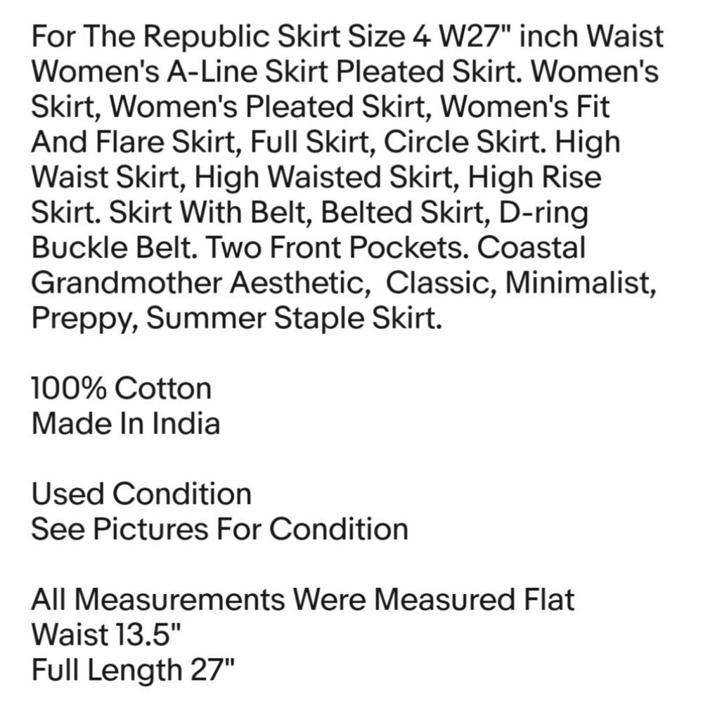 For The Republic Skirt Size 4 W27" inch Waist Women's A-Line Skirt Pleated Skirt - Picture 2 of 6